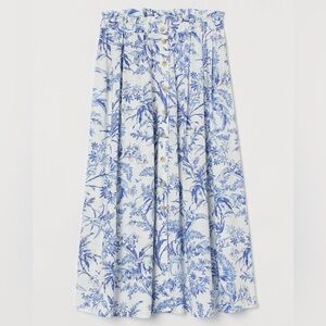H&M Blue Toile Button-Front Midi Skirt